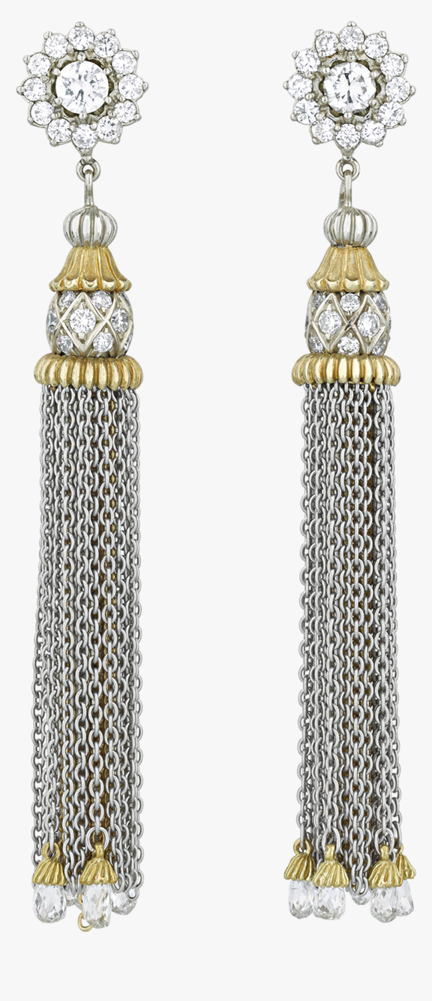 Two-toned 18k Gold And Diamond Briolette Tassel Earrings - Earrings, HD Png Download, Free Download
