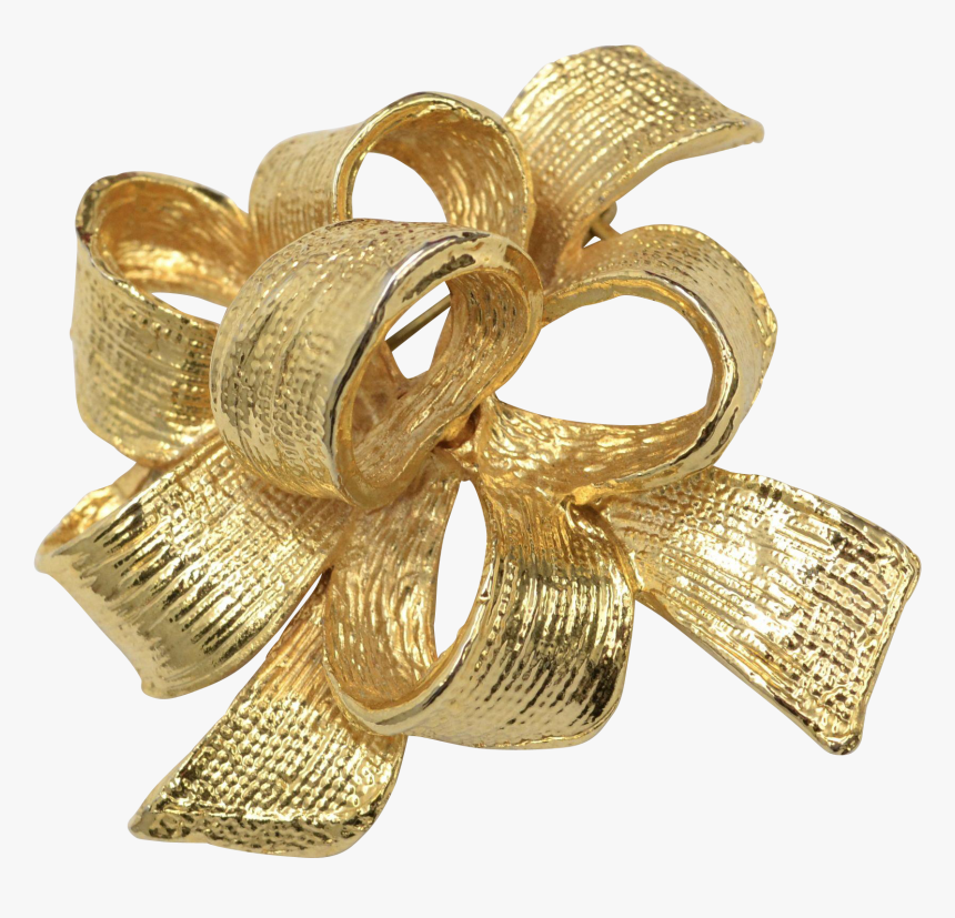 Heavy Gold Plated Christmas Ribbon Bow Textured Brooch - Gold Brooch Png, Transparent Png, Free Download