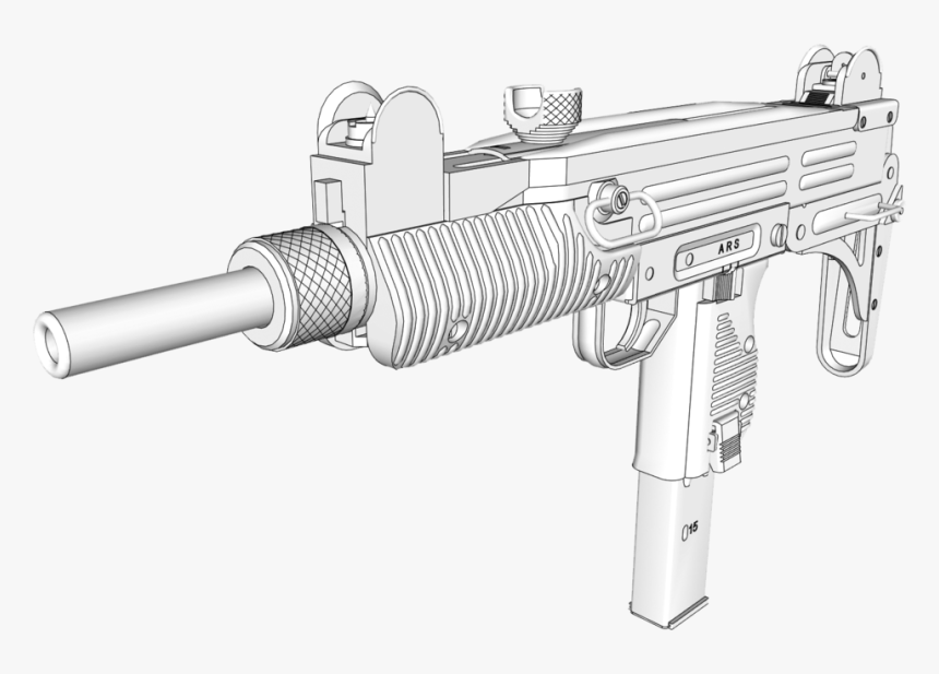 Uzi Submachine Gun Drawing - Uzi 3d Png, Transparent Png, Free Download