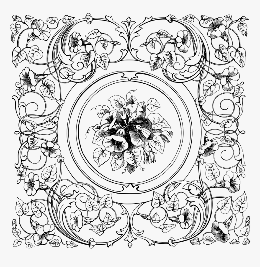 Ornate Frame Lineart - Ornamental Design In Square, HD Png Download, Free Download