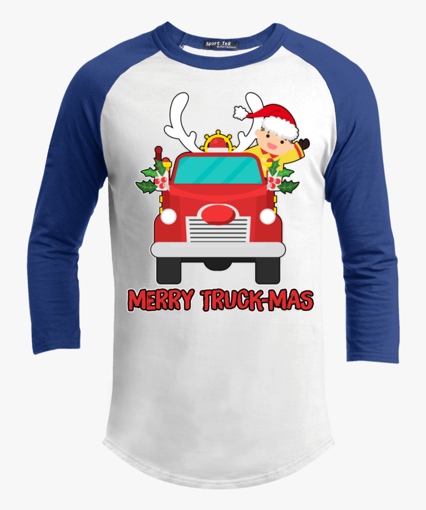 Merry Truck Mas Christmas Fire Truck Cute Reindeer - T-shirt, HD Png Download, Free Download
