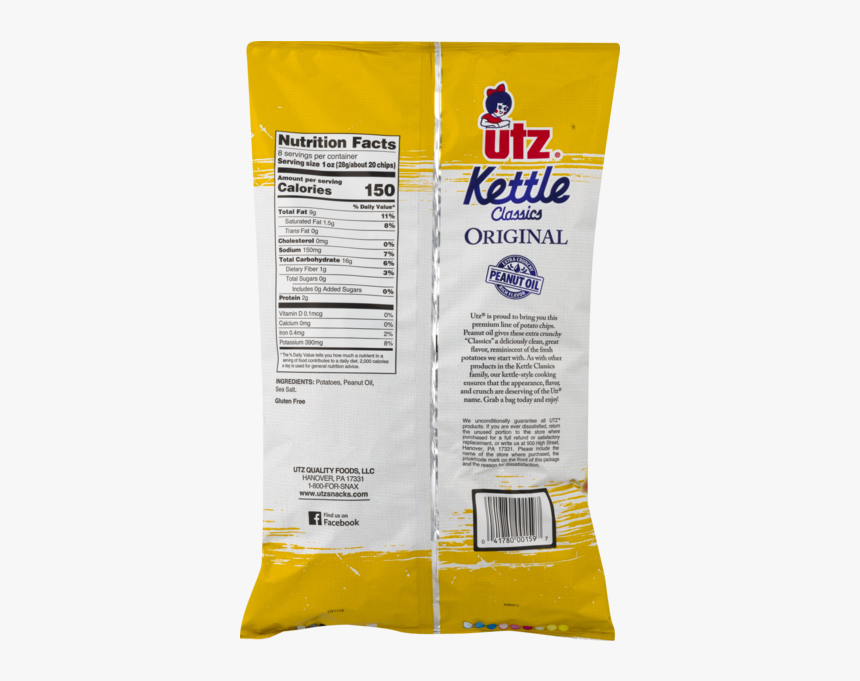 Utz Kettle Classics Potato Chips, Original - Packaging And Labeling, HD Png Download, Free Download