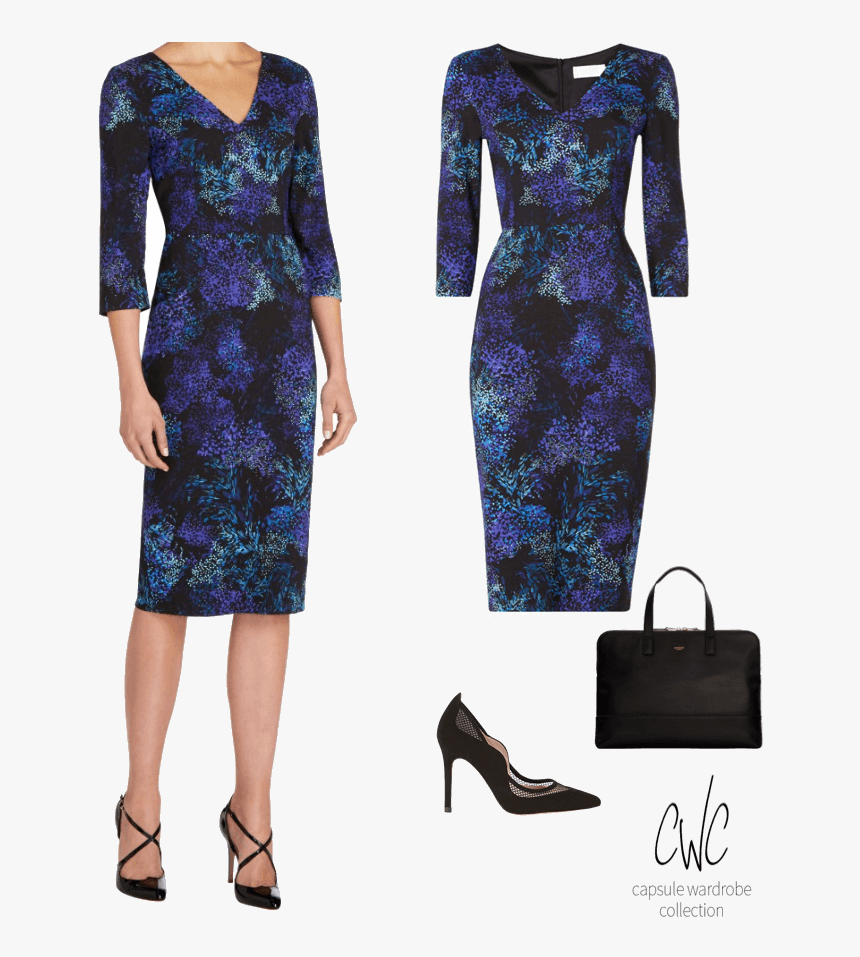 Blue Floral Dress For A Business Capsule Wardrobe - Basic Pump, HD Png Download, Free Download