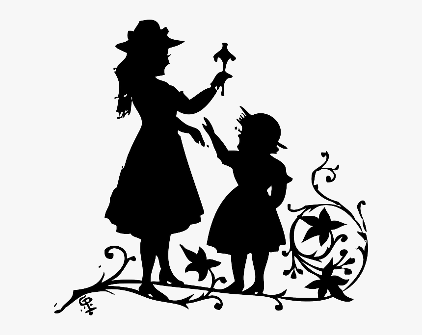 Silhouette, Kids, Child, Free, Play, Automatic - Mother And Daughter Silhouettes Clipart, HD Png Download, Free Download
