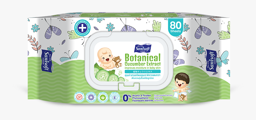 Sanisoft Baby Wipes Botanical Cucumber Extract - Wet Wipe, HD Png Download, Free Download