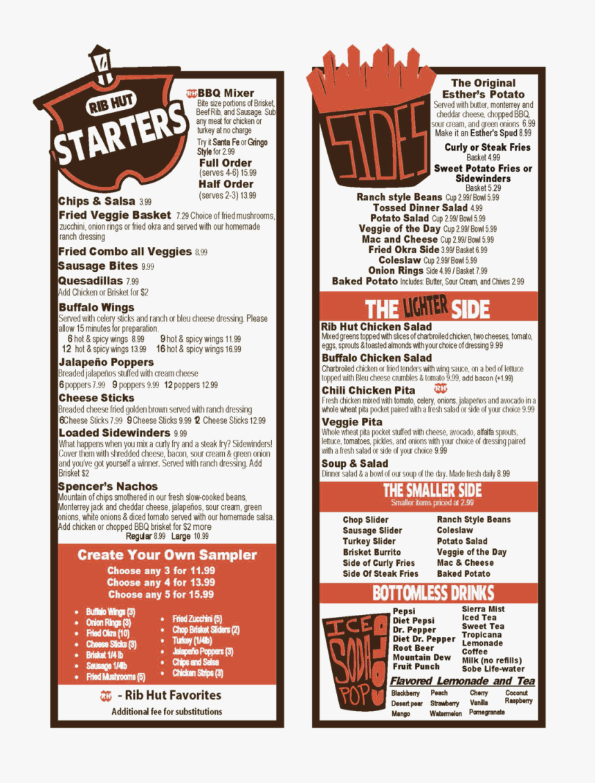 Current Rib Hut Menu 1 Page 2 - Flyer, HD Png Download, Free Download