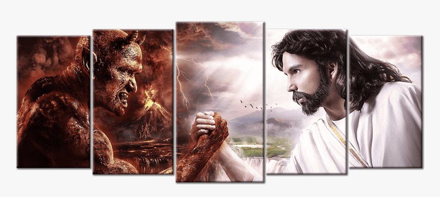 Jesus Devil Arm Wrestling Canvas Wall Art Large Frame - Jesus Devil Arm Wrestle, HD Png Download, Free Download