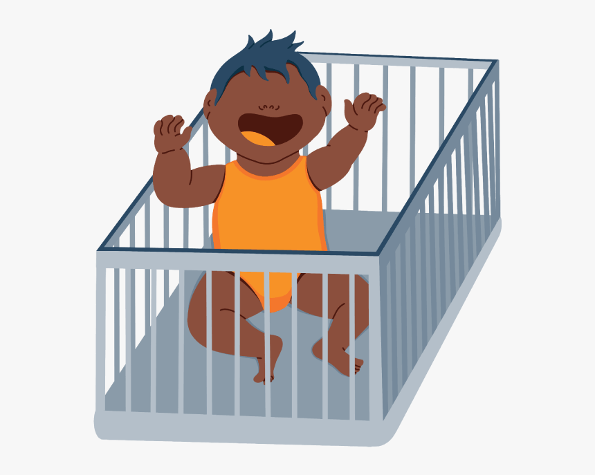 Baby Sitting Up In The Crib Crying For Their Parent - Cartoon, HD Png Download, Free Download