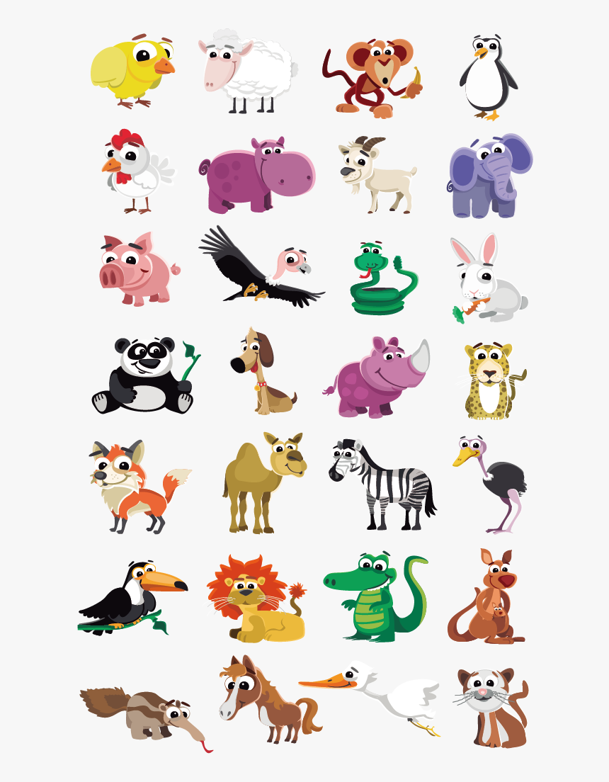 Cute Animal Vector Png Download - Wild Animals Domestic Animals Drawing, Transparent Png, Free Download