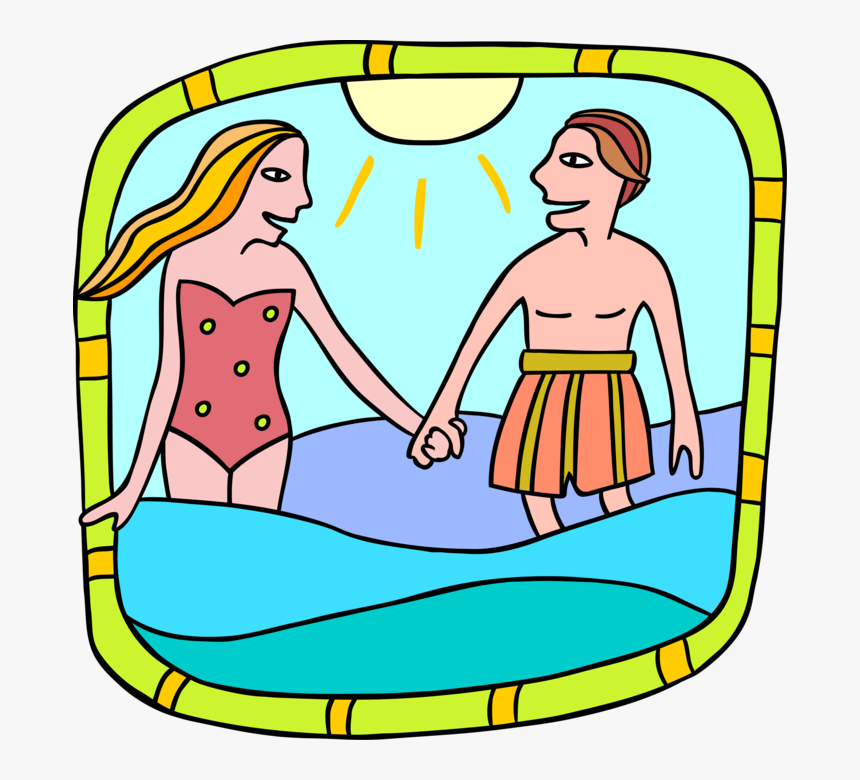 Vector Illustration Of Romantic Couple Hold Hands And - Cartoon, HD Png Download, Free Download