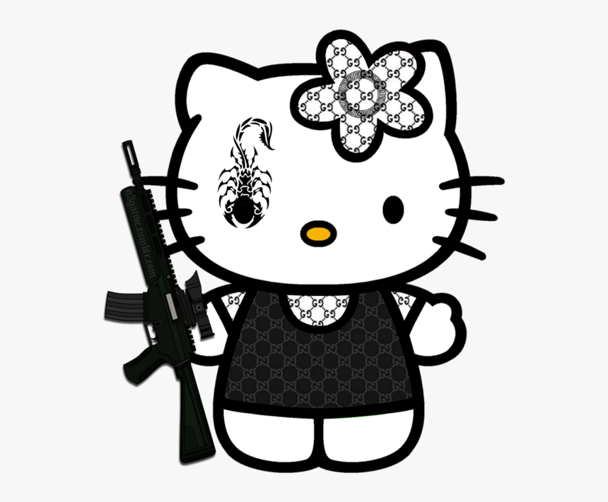 #hellokitty #gucci #ak47 #kidcore #cute #scorpion #hello - Hello Kitty With Gun, HD Png Download, Free Download