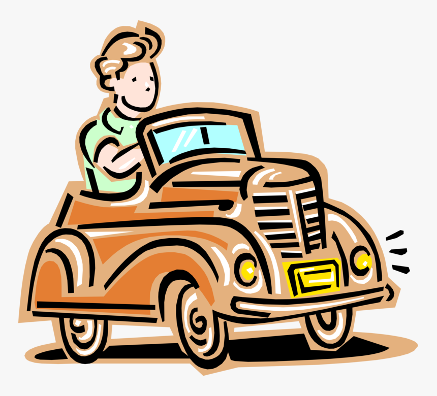 Vector Illustration Of Child"s Play Toy 1940s Automobile - Man Driving A Car, HD Png Download, Free Download