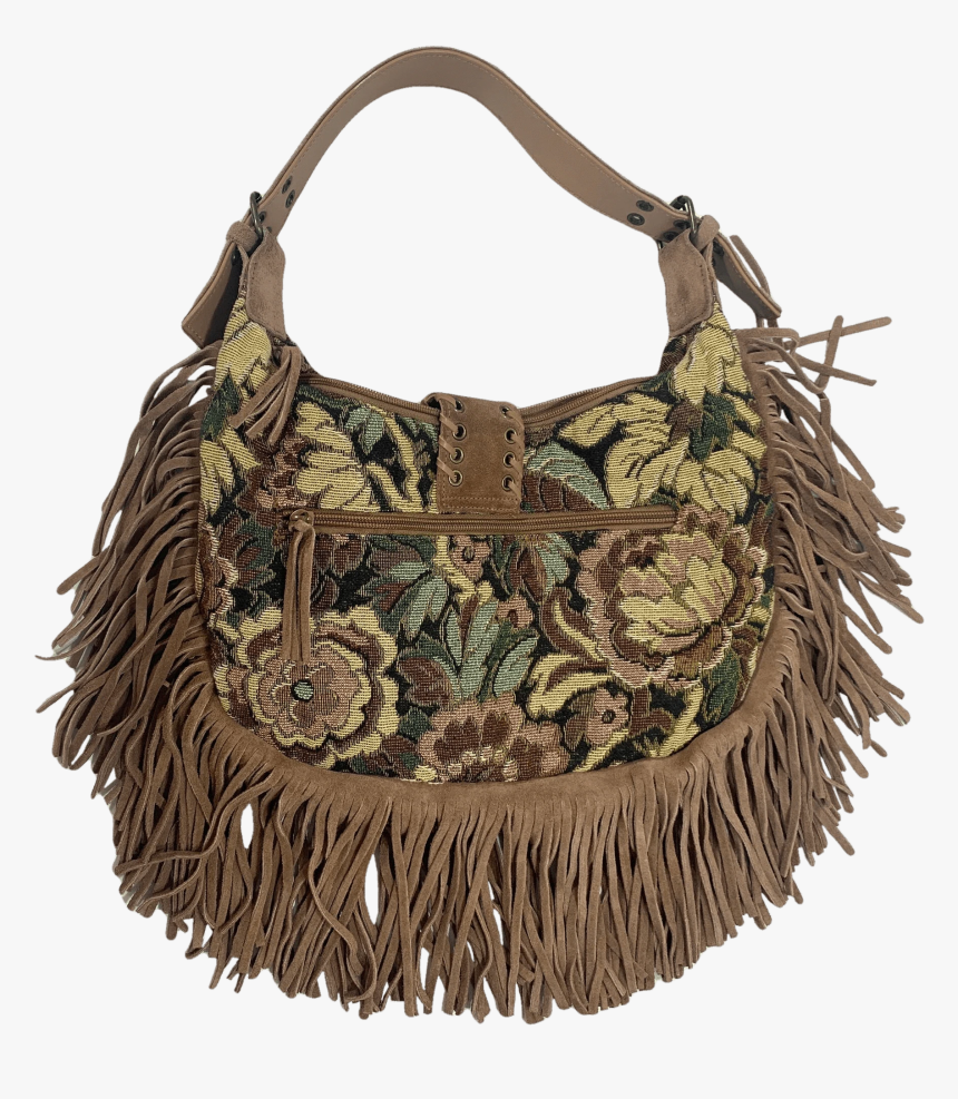 Floral Crossstitched And Brown Fringed Shoulder Bag - Shoulder Bag, HD Png Download, Free Download