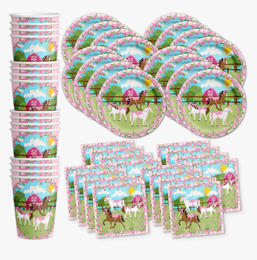 Lovely Pink Horse Birthday Party Tableware Kit For - Horse Birthday Party Supplies, HD Png Download, Free Download