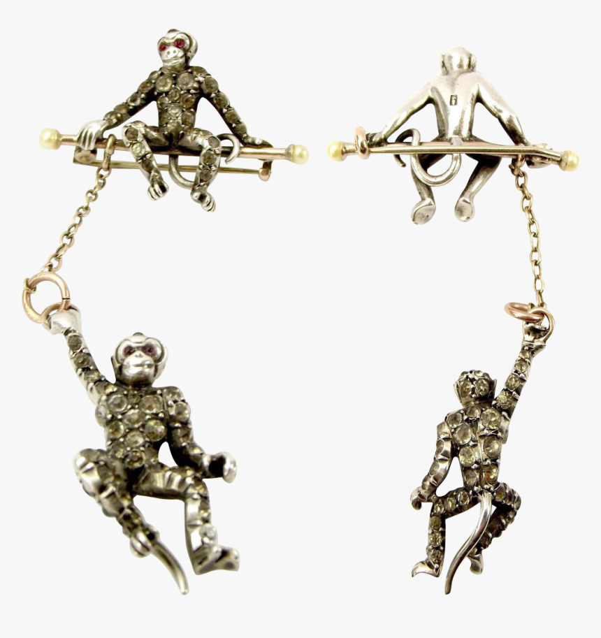 Antique Sterling & 9ct Gold Hanging Monkey Paste Pin/brooch - Pendant, HD Png Download, Free Download