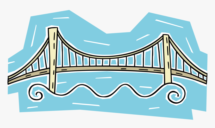 Vector Illustration Of Suspension Bridge Roadway Across - Simple Wooden Bridge Cartoon Clipart, HD Png Download, Free Download