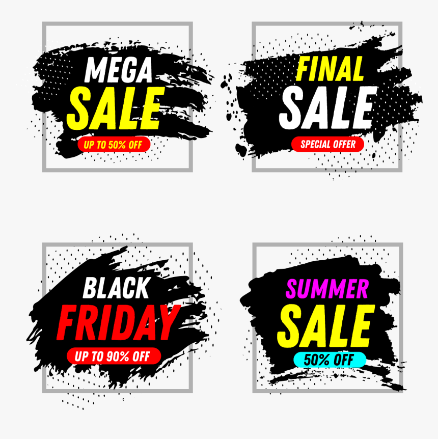 Set Of 4 Abstract Brush Sales Banners Vector - Graphic Design, HD Png Download, Free Download