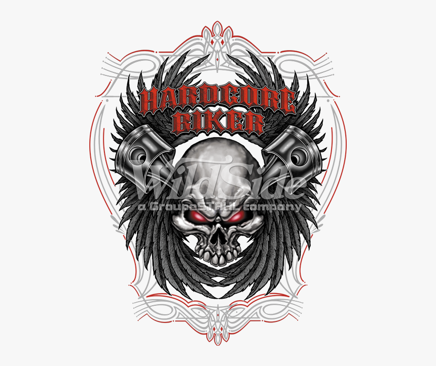 Hardcore Biker With Pistons And Skull - Motorcycle, HD Png Download, Free Download