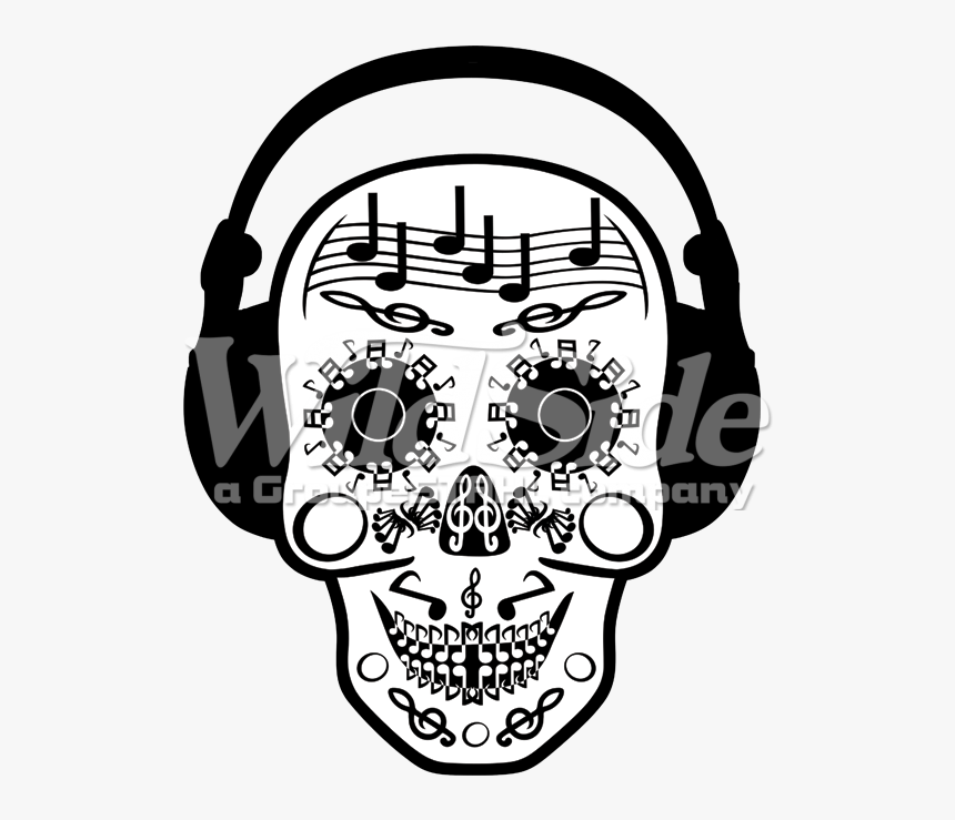 Music Notes Skull With Headphones - Music Notes On Skulls, HD Png Download, Free Download