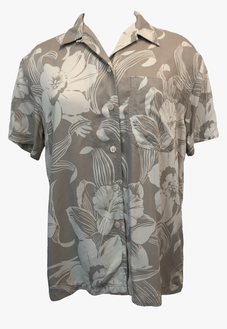 Beige Hawaiian Print Button Up By Liz Claiborne - Polo Shirt, HD Png Download, Free Download