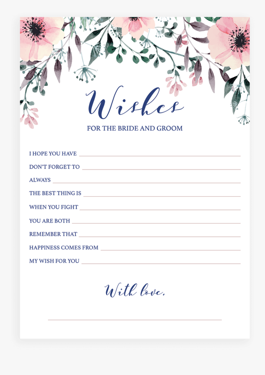Floral Wishes For The Bride And Groom Card Printable - Wedding Invitation Template Png, Transparent Png, Free Download