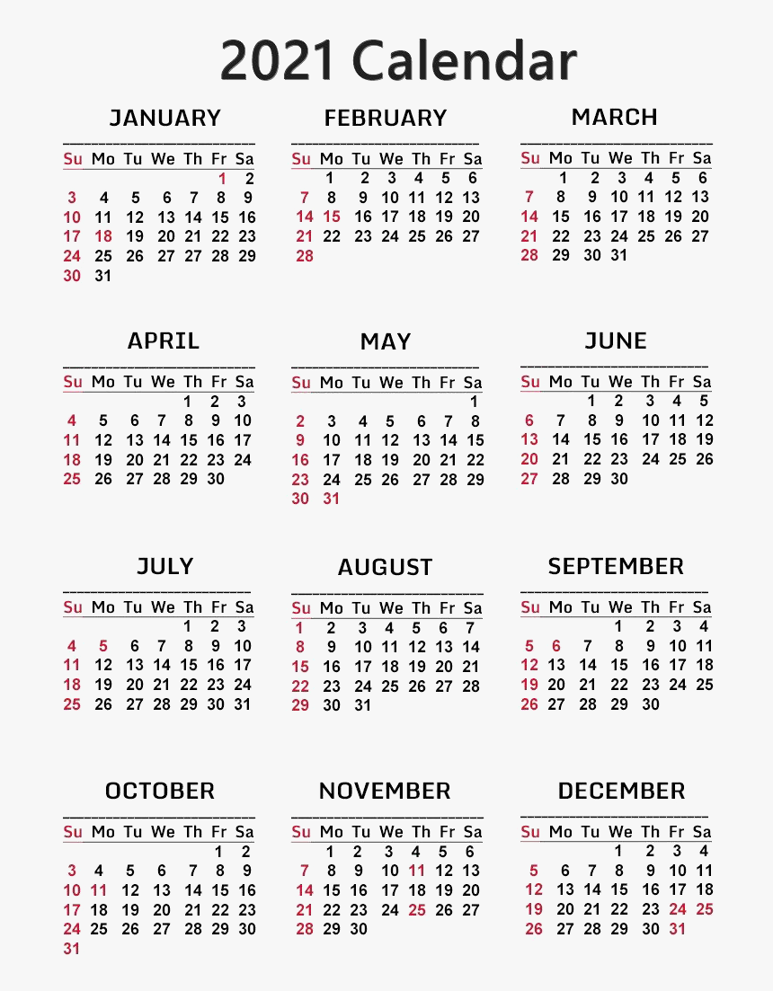 Calendar 2021 Png Free Download - Free Printable 2021 Calendar, Transparent Png, Free Download