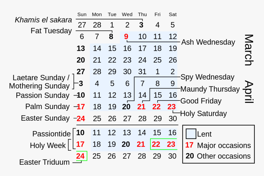 Lent In March-april - April 2011 Calendar, HD Png Download, Free Download