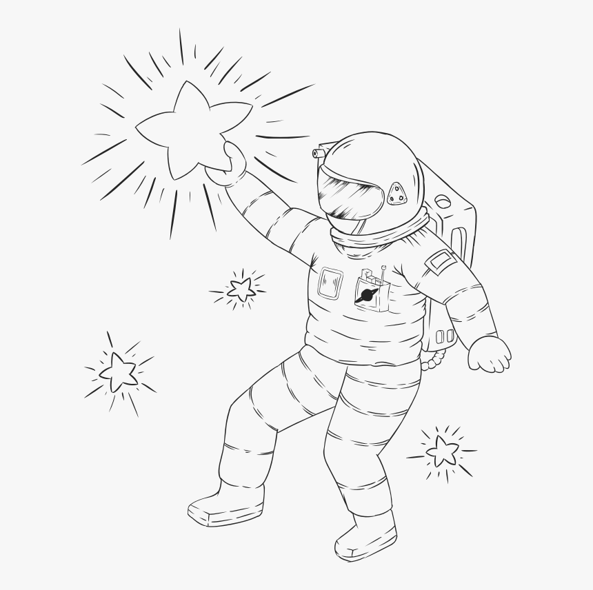Astronaut Line Art - Orang Luar Angkasa Kartun, HD Png Download, Free Download