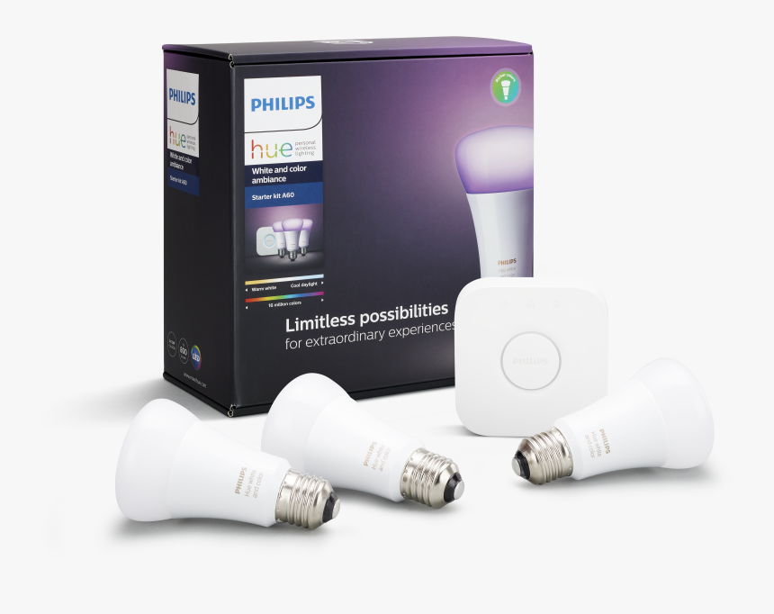 Hue White And Color Ambiance Starter Kit E26 - Starter Kit Philips Hue White A60 E27, HD Png Download, Free Download