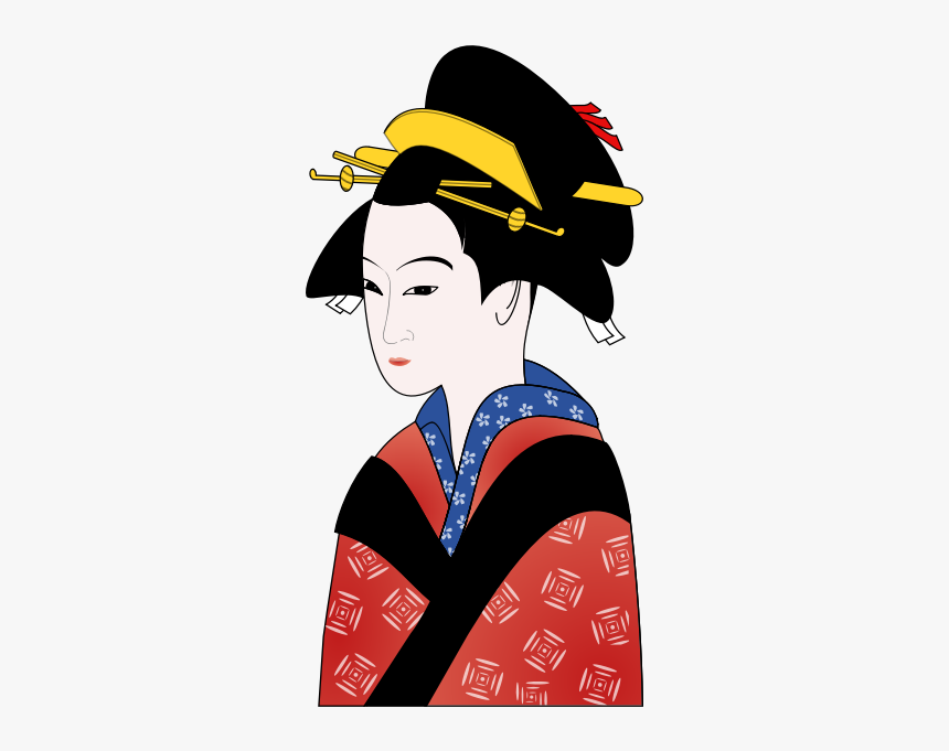 Japanese Woman In Red Kimono Vector Graphics - Japanese Kimono Drawing, HD Png Download, Free Download
