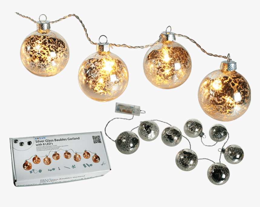 Fairy Light With Silver Coloured Glass Baubles & - Kerstbal Met Verlichting, HD Png Download, Free Download