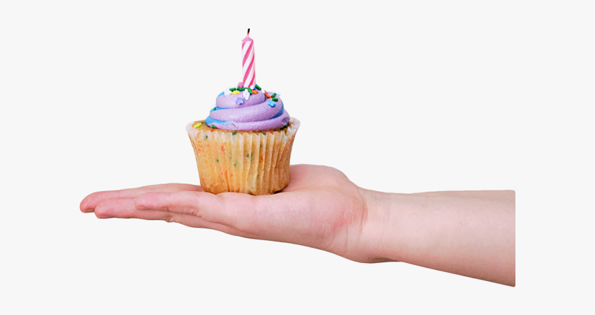 Purple Birthday Cup Cake In Hand - Cupcake, HD Png Download, Free Download