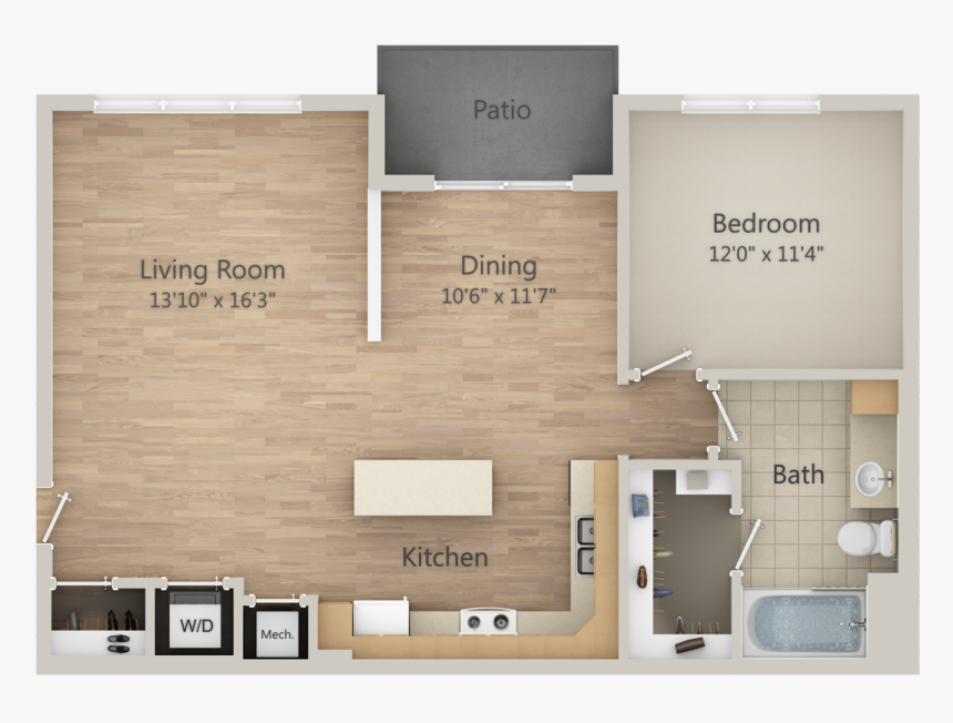3d Apartment Floor Plans - Kitchen Plan Png, Transparent Png, Free Download