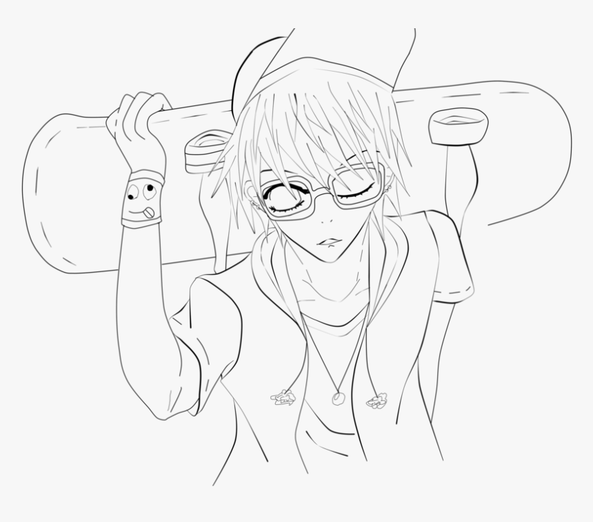 Drawing Skateboard Anime - Line Art, HD Png Download, Free Download
