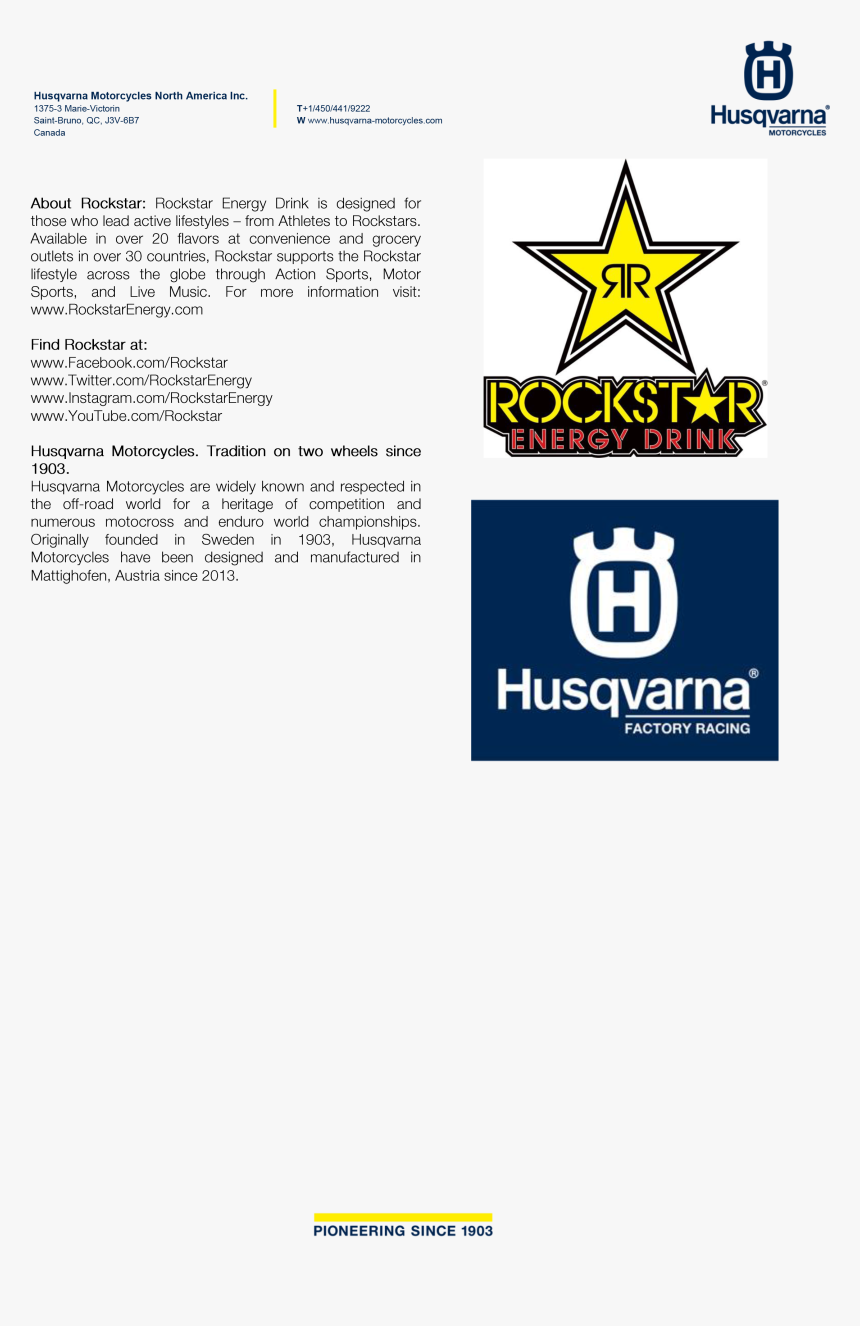 Rockstar Energy/husqvarna Factory Racing Collaboration - Rockstar Energy Drink, HD Png Download, Free Download