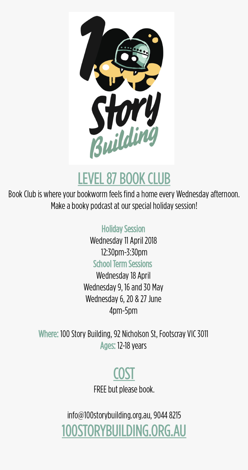 Book Club Special Session 11 April 2018 A3 Flyer - 100 Story Building, HD Png Download, Free Download