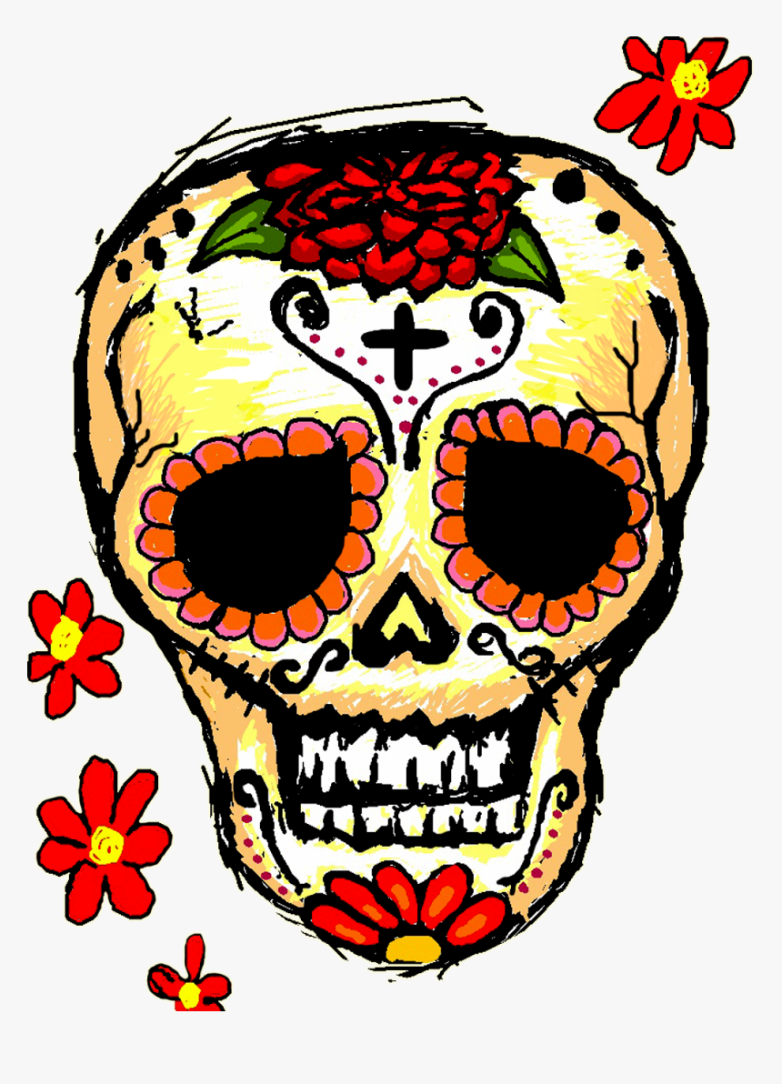 #freetoedit #caveiramexicana #caveira #desenho - Caveira Mexicana Com Flores, HD Png Download, Free Download