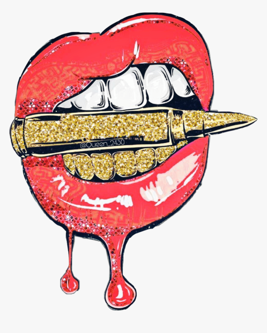 #kiss #bullet #gold #lips #gang #sexy #freetoedit - Dope Drawings Of Girls, HD Png Download, Free Download