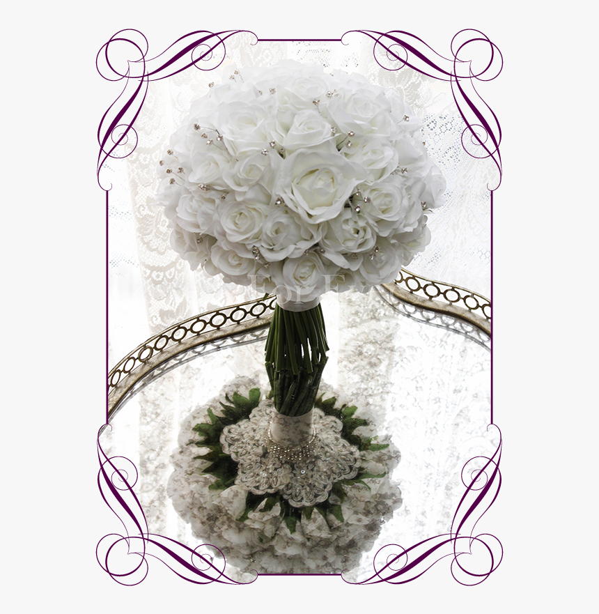 Silk Artificial White Rose And Bling Wedding Bridal - Flower Girl Basket Design, HD Png Download, Free Download