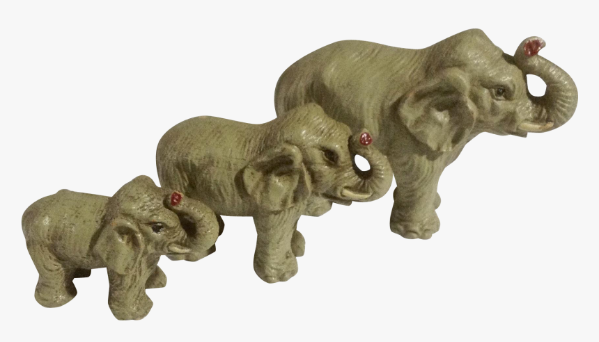 Old Hand Painted Elephant Miniature Figurines Trunk - Asian Elephant, HD Png Download, Free Download