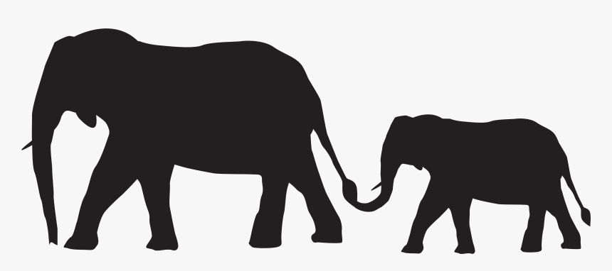 Mother And Baby Elephants Silhouette Png Clip Art Image - Mom And Baby Elephant Clipart, Transparent Png, Free Download