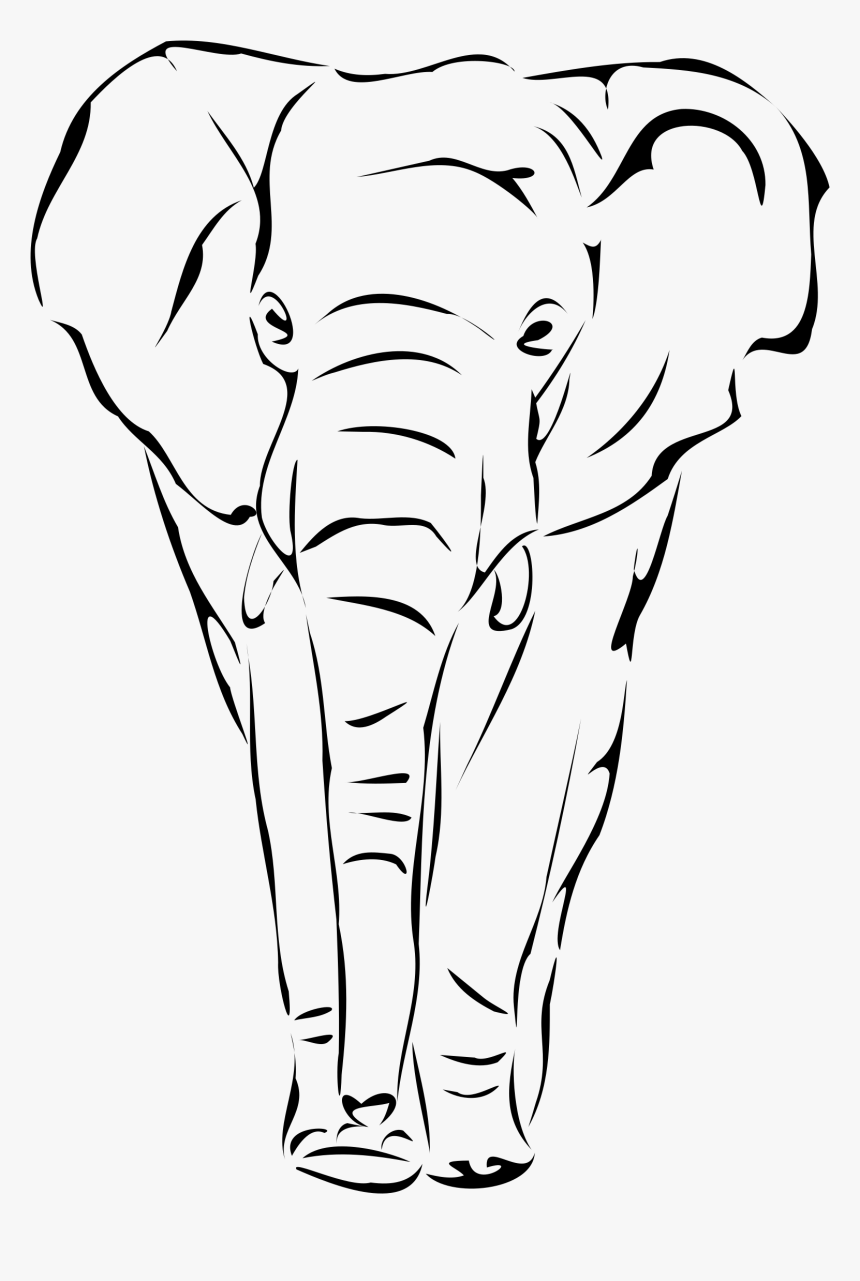 Elephant Line Sketch - Drawing Elephant Face, HD Png Download, Free Download