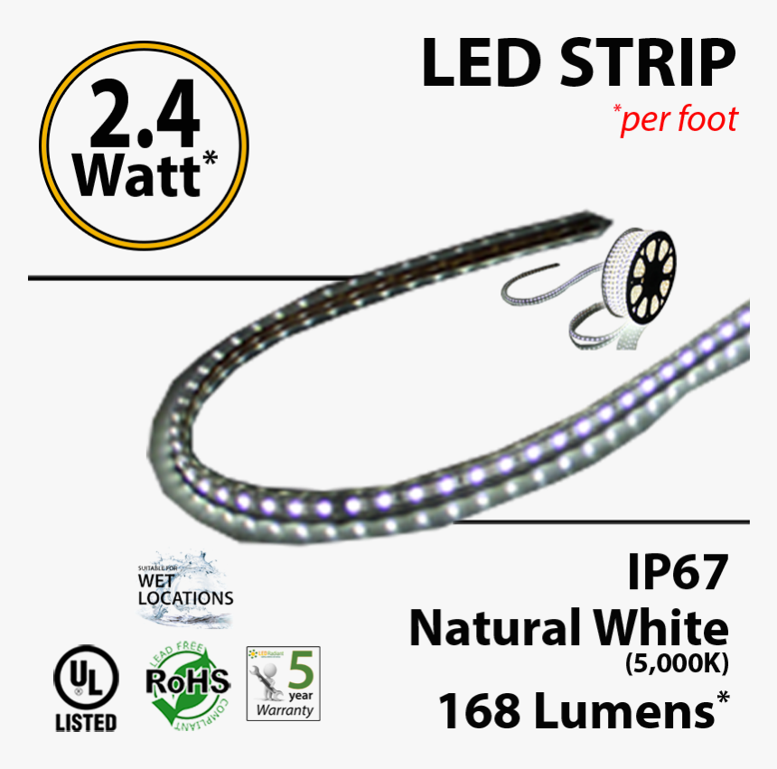 4w P/feet Led Strip Per Foot Natural White 70 Lumens - Radiant Power Downlight, HD Png Download, Free Download
