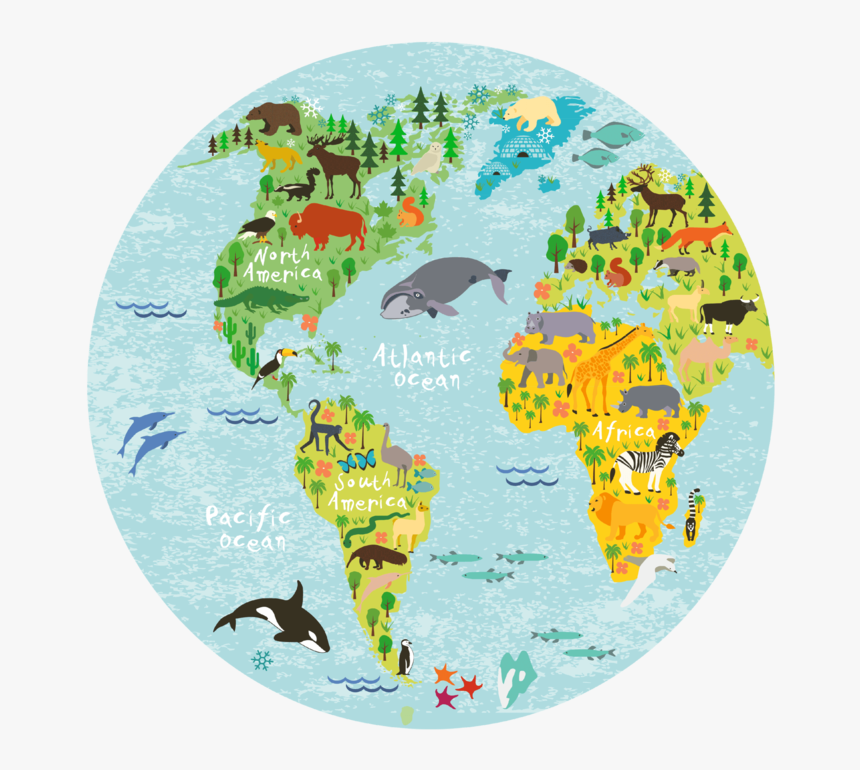 World Map Round Placemat "
 Class= - Animals World Map Puzzle, HD Png Download, Free Download