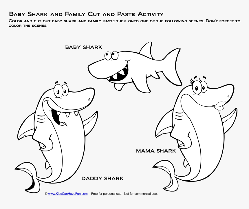 Baby Shark Family To Color, HD Png Download, Free Download