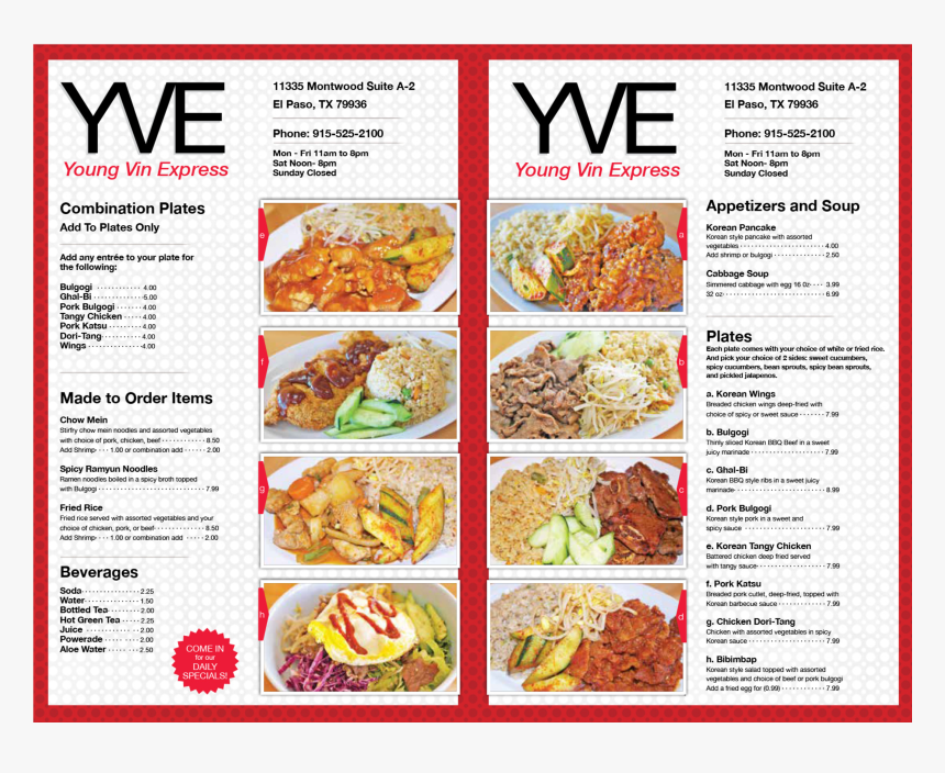 Young Vin El Paso Menu, HD Png Download, Free Download