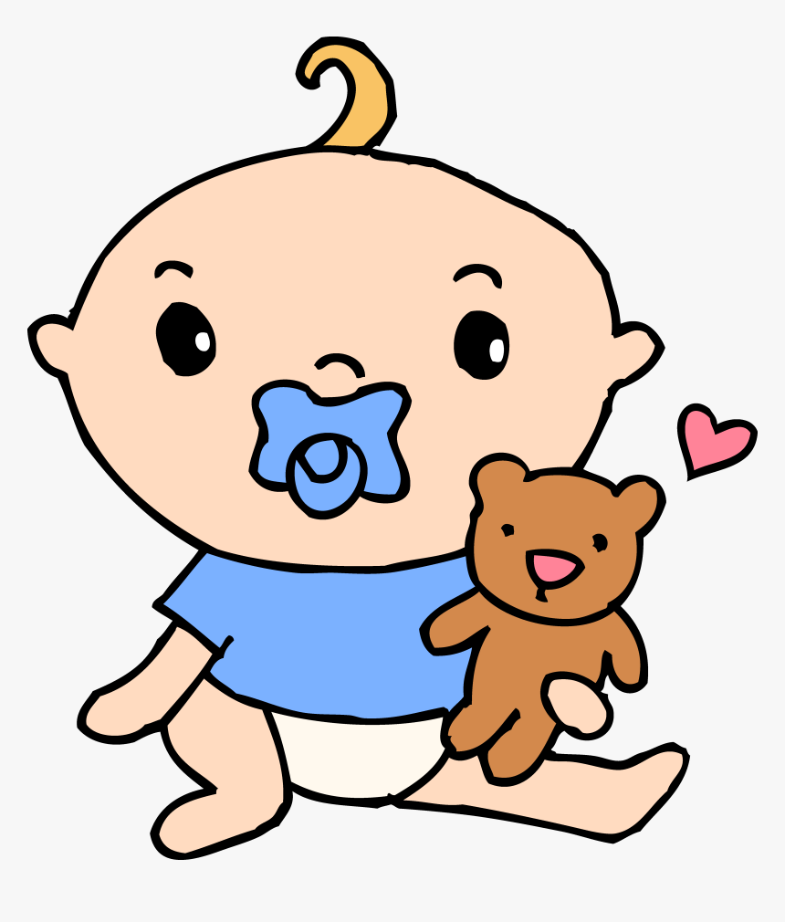 Baby Boy With Pacifier And Teddy Clip Art - Baby With Pacifier Clipart, HD Png Download, Free Download