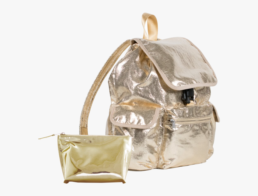 Gold Metallic Backpack Plus Free 24k Makeup Bag Just - Shoulder Bag, HD Png Download, Free Download