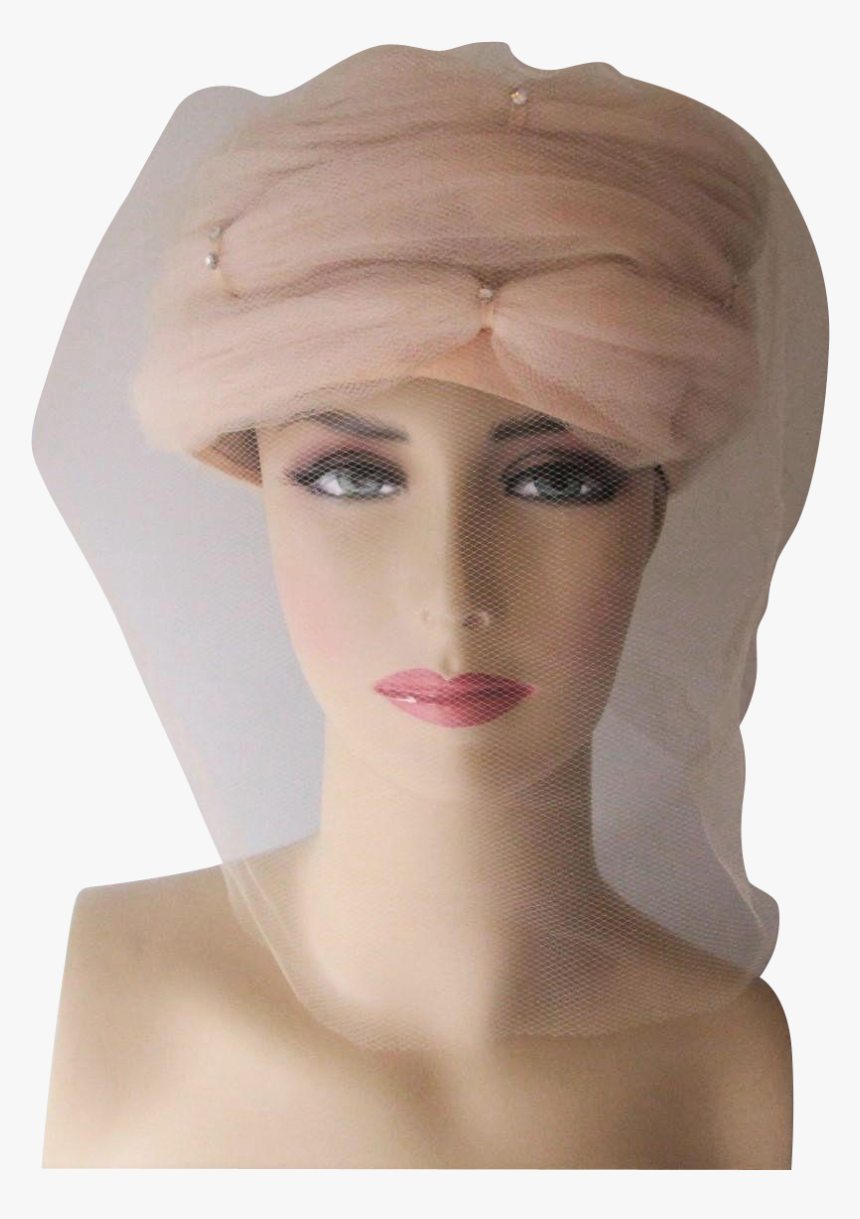 Tulle Veil Hat Turban Vintage 1960s Ivory Wedding Rhinestones - Headpiece, HD Png Download, Free Download