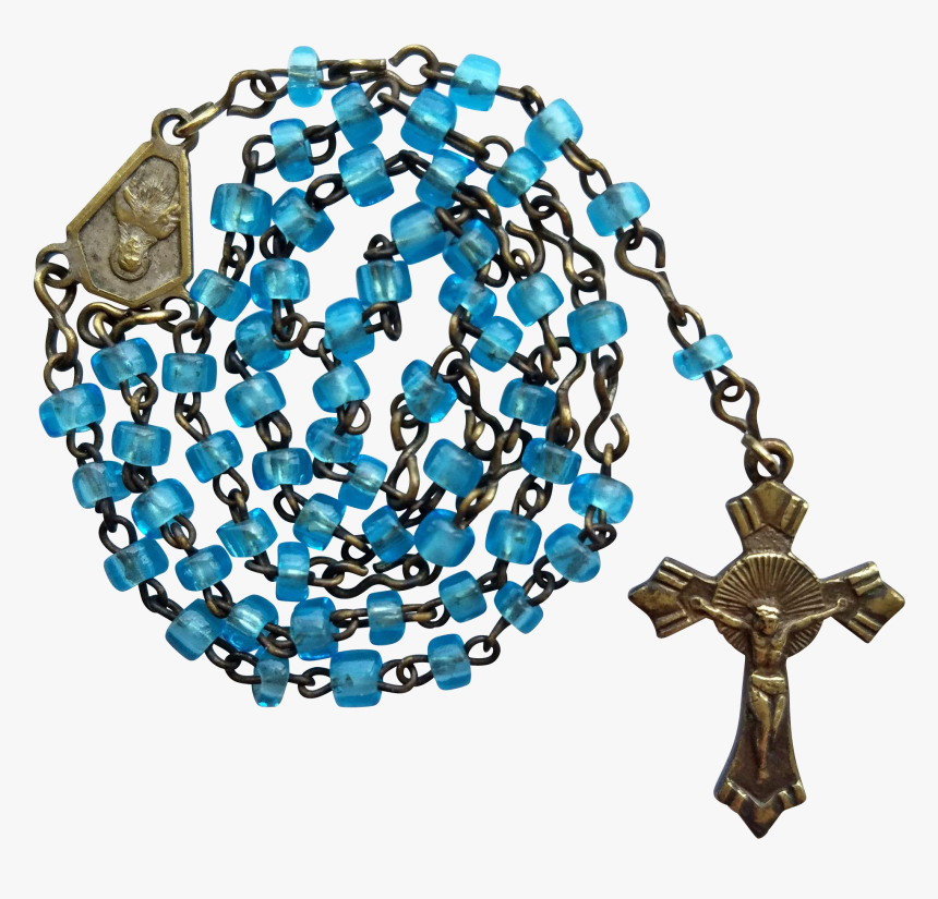 Vintage Art Deco Miniature Catholic Blue Glass Rosary - Christian Cross, HD Png Download, Free Download